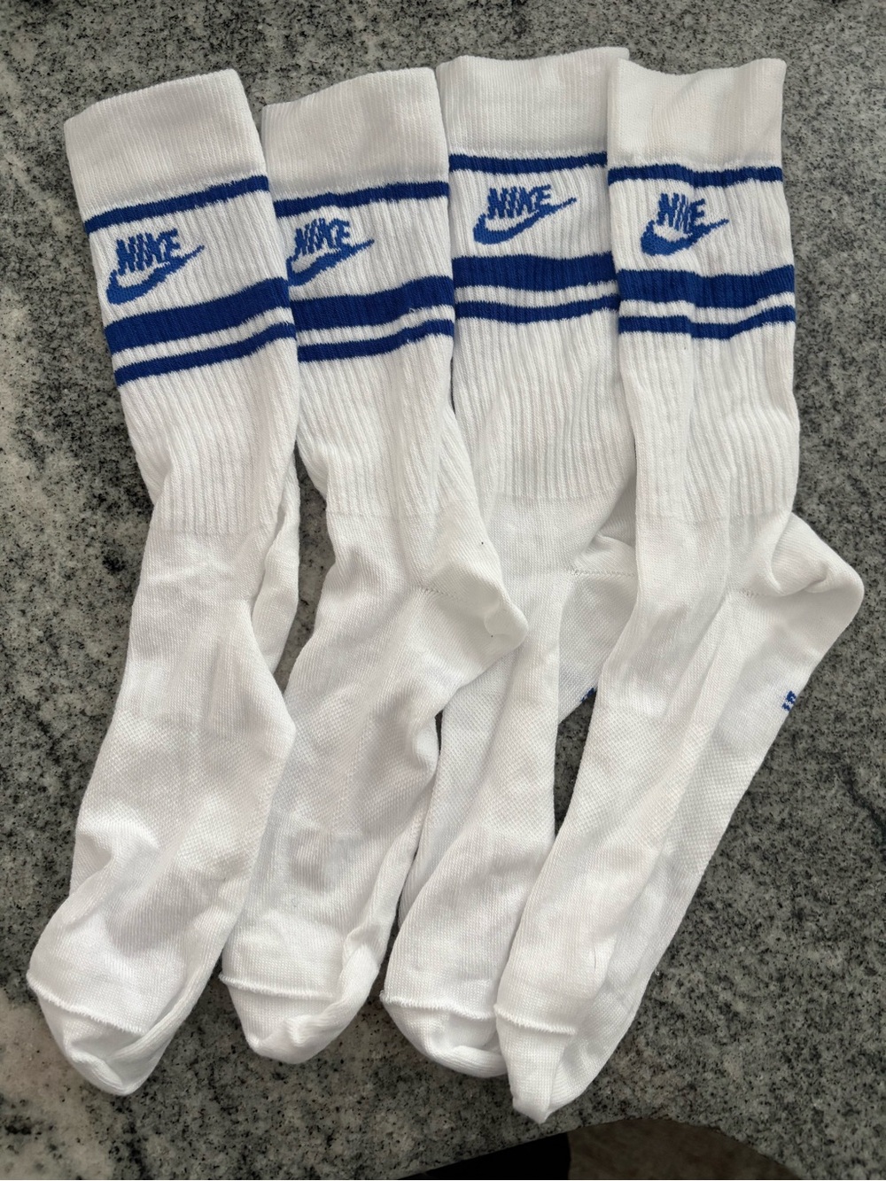 Nike Men's White Crew Socks with Blue Stripes - 2 pair